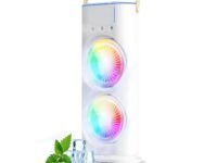 Double Mist Fan Rechargeable Mini Air Cooler with Ice Tank Dual Head 90° Rotation, Triple Spray, RGB LED Light, 3-Speed USB Portable Cooling Fan for Home, Office, Travel & Outdoor