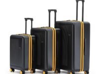 MOKOBARA The Transit Luggage Set of 3 | 40L, 65L & 100L Capacity | Polycarbonate Hardshell | Silent Hinomoto Wheels | for All Travel Needs | Black | Money Moves Sunray