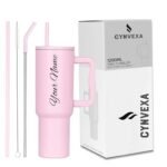 CYNVEXA Personalized with Your Name, Tumbler with lid and Straw 1200ML Cup Stainless Steel Vacuum Insulated Tumbler for Water, Iced Tea or Coffee 1.2L Office Gym Travelling (Light Pink)