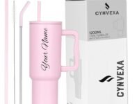CYNVEXA Personalized with Your Name, Tumbler with lid and Straw 1200ML Cup Stainless Steel Vacuum Insulated Tumbler for Water, Iced Tea or Coffee 1.2L Office Gym Travelling (Light Pink)