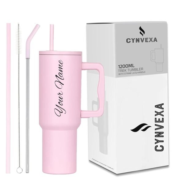 CYNVEXA Personalized with Your Name, Tumbler with lid and Straw 1200ML Cup Stainless Steel Vacuum Insulated Tumbler for Water, Iced Tea or Coffee 1.2L Office Gym Travelling (Light Pink)