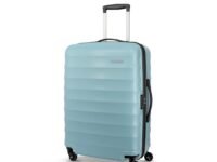 American Tourister Polycarbonate Barcelona 69 Cms Medium Spinner 4 Wheels Hardside Check-in Suitcase with A Multi-Stage Telescopic Trolly & Pack Smart Interiors - Powder Blue, H-48 Cm