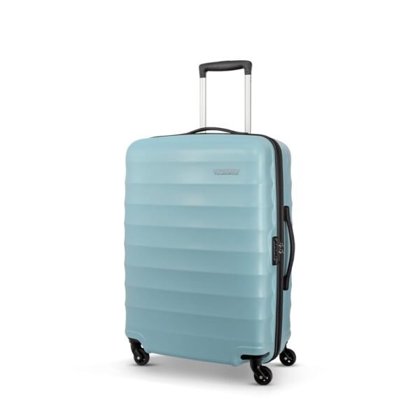 American Tourister Polycarbonate Barcelona 69 Cms Medium Spinner 4 Wheels Hardside Check-in Suitcase with A Multi-Stage Telescopic Trolly & Pack Smart Interiors - Powder Blue, H-48 Cm