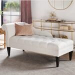 2 Seater Velvet Fabric Modern Button Tufted Chesterfield Chaise Lounge (153 X 66 X 76cm) (Cream)