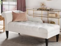 2 Seater Velvet Fabric Modern Button Tufted Chesterfield Chaise Lounge (153 X 66 X 76cm) (Cream)
