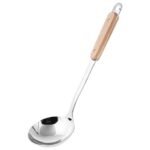304 Stainless Steel Kitchen Utensil,Wok Ladle with Long Heat Resistant Wood Handle, 13.0 inches Soup Ladle for Wok.
