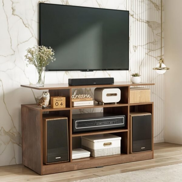 ABOUT SPACE TV Stand - Engineered Wood TV Entertainment Unit and Shelf Storage for Set Top Box,Home Theatre,Books for Living Room - TV Unit, Storage Rack - Dual Tone Brown (L 118 x B 40 x H 77cm)
