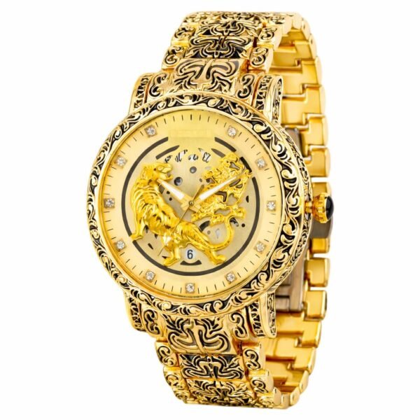 ALNA-TURA Premium Luxury Gold Tiger Men’s Watch Gift | Stainless Steel Bracelet | Diamond Markers | Quartz Analog Wrist Watch for Birthday, Wedding & Festival Gifting | Watch for Mens Stylish