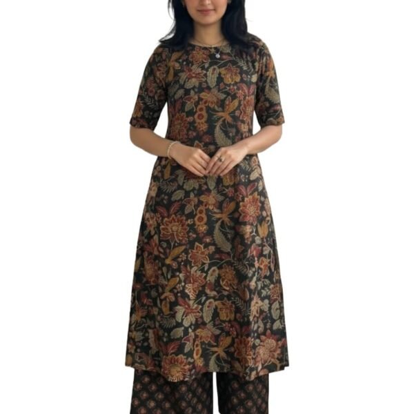 ANNI Designer Women's Rayon Viscose Straight Printed Kurta with Palazzo | Elbow Length Sleeve Kurti Set | Close Neck with Back Slit | Soft Comfortable Fabric | 2 Piece Outfit
