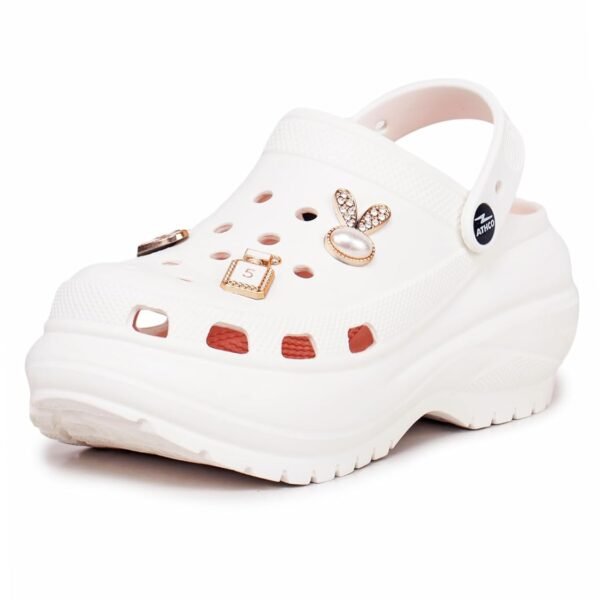 ATHCO Roxxie Clogs For Women's|Girl's| Dual-Color Soft EVA Cushioned With Massage Footbed|Easy Wear with Adjustable Back Strap|Lightweight Platform Heels|Flexible|Breathable|Extra Soft Comfortable Anti-Skid Casual Mule|All-Season|Summer|Monsoon|Rain|Winter|Waterproof|Casual Slip-On Sandal with Cute Charms & Chunky Design|Indoor & Outdoor Wear|Trendy|Fashionable|Stylish|Shoes