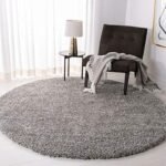 Aaho Dcor Round Rug Carpet for Bedroom,Fluffy Circle Rug for Kids Room,Shaggy Throw Rug for Nursery Room, Silver- Plain 2inch Piles Hight (4 x 4 feet)