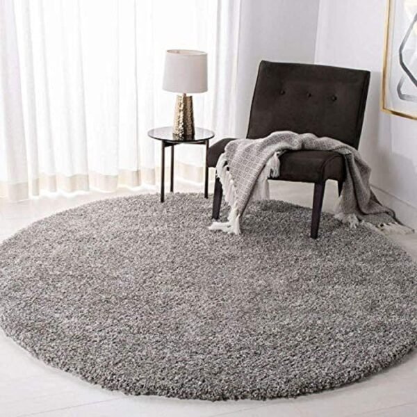 Aaho Dcor Round Rug Carpet for Bedroom,Fluffy Circle Rug for Kids Room,Shaggy Throw Rug for Nursery Room, Silver- Plain 2inch Piles Hight (4 x 4 feet)