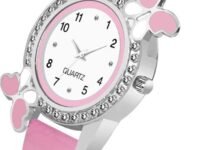 Acnos® Premium White Dial Diamond Pink Analog Watch Love Heart Diamond Bracelet for Girls Best Design Butterfly Combo 3 Pack of 3