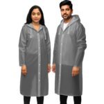 Allextreme EVA Waterproof Unisex Rain Coat Hooded Full Sleeves Outdoor Men, Women, Boys & Girls Rainwear Poncho Raincoat for Camping, Hiking & Travelling (Universal Size,1 Pc Grey)