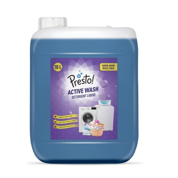 Amazon Brand - Presto! Active Wash Detergent Liquid | 10 Litre | Tough On Stains | Gentle On Fabrics | Machine And Hand Wash