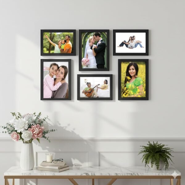 Amazon Brand - Solimo Collage Photo Frames (Set of 6, Wall Hanging),Black, Engineered Wood