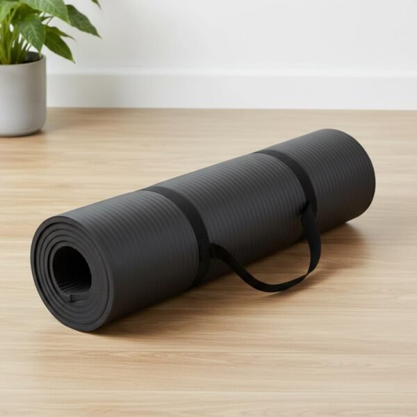 AmazonBasics Nitrile Butadiene Rubber 13mm Extra Thick Yoga | Exercise Mat with Carrying Strap | for Men & Women | Black