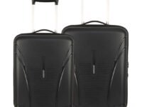 American Tourister Ivy 2 Pc Set 55 Cms & 68 Cms Small & Medium Polypropylene Hard Sided 4 Wheeler Spinner Suitcase Luggage with Built-in TSA Lock (Black)