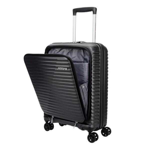 American Tourister Liftoff FTL|Small Size Cabin Trolley Bag (55 cm)|360° 8 Wheel Spinner Travel Luggage with Laptop Compartment|Hard Case Polypropylene Suitcase|Recessed TSA Lock with USB Port|Black