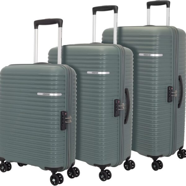 American Tourister Liftoff+ with TSA Lock & 8 Wheel, 79 CM Large Hard PP Check-in Suitcase for Travel/Trolley Bag for Travel/Travel Bag with Double Wheel for Women & Men - Berry Blast, A DOLV, Set of