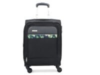 Aristocrat Cabin Commander 55Cms Premium Polyester with PVC Coating Softshell Sided Size 4 Wheels Small Black Inline Suitcase, Medium