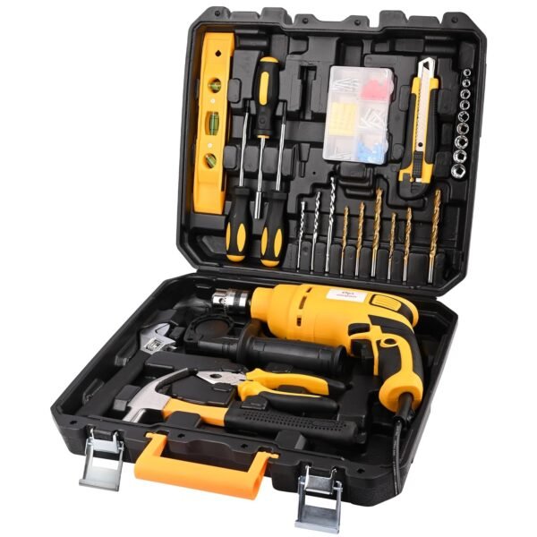 Asian Paints Corded Electric Professional Impact Drill Tool Kit,550 Watts,2900 RPM,Chuck 10Mm Machine Variable Speed,Forward/Reverse Rotation,Double Insulation,Improved Carbon Brush (100 Pcs),Yellow
