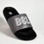 BEL-AIRE Men's & Women's Slide Slipper, Black and Grey, Logo Print Strap, Open Toe