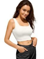 BERRY BIRD® Women's Knitted Sleeveless Solid Square Neck Tank Tops