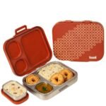 Basil Bento Box Quad Plus – 3+1 Compartment Stainless Steel Lunch Box (1020ml) with BPA-Free Lid | Leak-Proof Tiffin for Kids & Adults | Premium Lunch Box for School, Office & Picnic – Tanjore Kolam