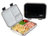 Basil Bento Neo Classic 2025 – New & Improved, 1000ml 3-Compartment Stainless Steel Lunch Box for Adults, Teens & Kids | Leak-Proof & Easy to Open Tiffin for Office, School, College - Black