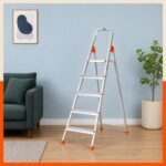 Bathla Safex 5-Step Aluminium Ladder for Home | 150 Kg Load Capacity | Anti-Slip Steps | Sure-Hinge Technology | Edge Guards | Foldable Design | 5 Year Warranty