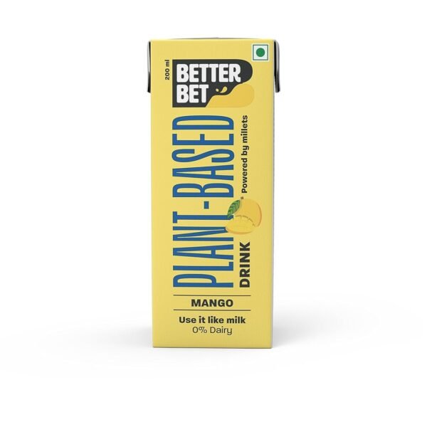 Better Bet Mango Vegan Millet Beverage 4L (20 X 200 ML) | Plant Based | Lactose Free | No Added Preservatives | No Cholesterol | No Trans Fat