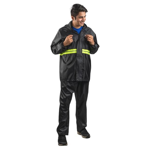 Bloomingdale Rain Coat For Men & Women Waterproof Bike Raincoat For Men With Pant Set Reflective Raincoat For Women, Boys & Girls Adjustable Top And Bottom Rain Coat For Women With Bag - Black