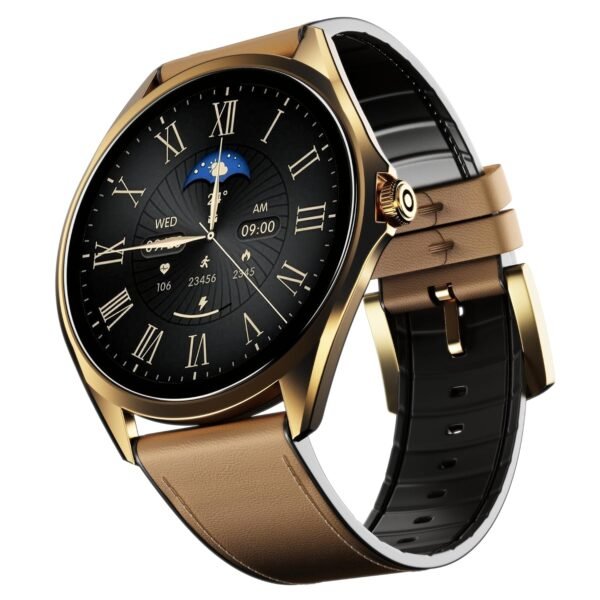 Boat Ultima Aeris 1.43" AMOLED Display, 1000 nits Brightness, Ultra Slim 8mm Metal Build, IP68, Auto HR & SpO2 Monitoring, Sleep & Stress Tracking, Stylish Smartwatch for Men & Women(Tan Brown)