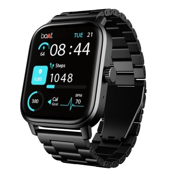 Boat Wave Call 3 Smartwatch 1.83” HD Display with Animated Watch Faces; BT Calling, Functional Crown, Multiple Sports Modes, IP68, HR, SpO2 Monitor, Smart Watches for Men & Women (Metallic Black)