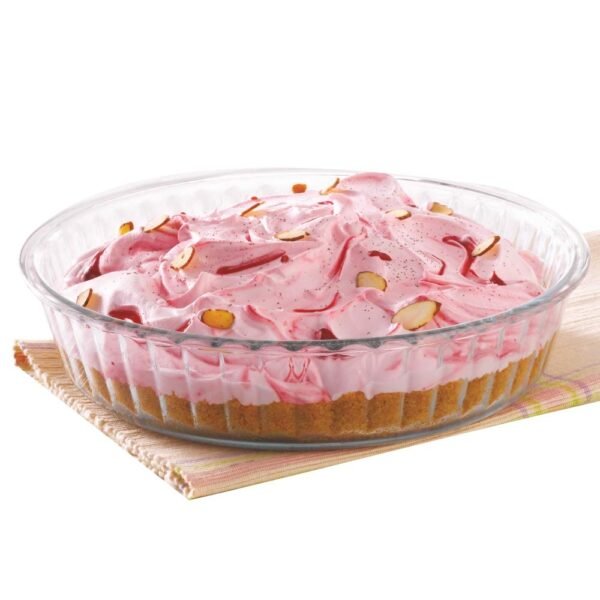 Borosil Baking & Serving Round Shape Fluted Dish | Borosilicate Glass Bakeware and Serveware Tray | Microwave, Oven & Dishwasher Safe Bowl | Transparent (1.2 L)