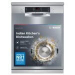Bosch 15 Place Setting (fits up to 80 utensils) Free-Standing Dishwasher for Indian Utensils | Hygiene+ & Intensive Kadhai Program (SMS46KI03I, Silver Inox, Inbuilt Heater, Removes 99.9% Germs)