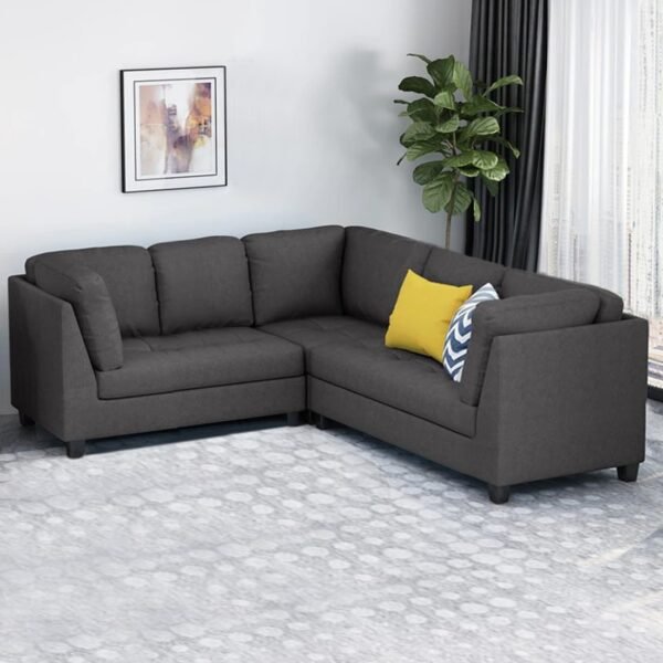 CASASTYLE Stolver 6 Seater Fabric Corner Sofa Set (Dark Grey)