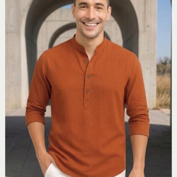 DEELMO Men's Cotton Blend Solid Regular Fit Full Sleeve Short Kurta | Men's Trendy Short Kurta