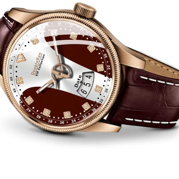 DOUBLERUN 3D Glass Date Display Two Tone Dial Leather Belt Analog Watch - For Men, Band- Red