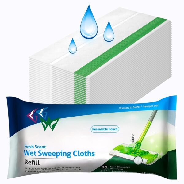 Disposable Wet Sweeping Cloths for Swiffer Sweeper Wet Mopping Pad Refills,Wet Floor Mop Pads,Fresh Scent,30 Count