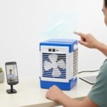Drumstone Portable Personal Air Cooler with Adjustable Speed Control - USB Rechargeable Mini Desktop Fan for Office, Bedside, and Small Spaces - Quiet Evaporative Cooling Unit