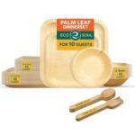 ECO SOUL [10 Pack] Palm Leaf Dinnerware Set |Biodegradable, Disposable Square Plate Set |Eco Friendly Tableware for Wedding, Birthday, Party |10 & 6 inch (25 cm & 15 cm) Plates, 250 ml Bowls & Cutlery