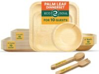 ECO SOUL [10 Pack] Palm Leaf Dinnerware Set |Biodegradable, Disposable Square Plate Set |Eco Friendly Tableware for Wedding, Birthday, Party |10 & 6 inch (25 cm & 15 cm) Plates, 250 ml Bowls & Cutlery