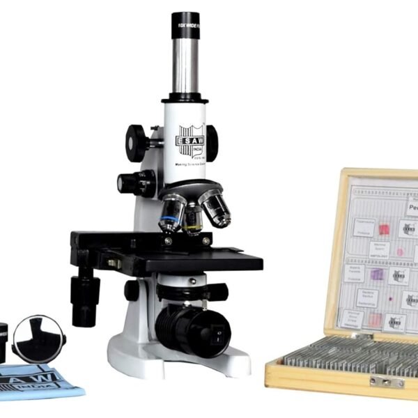 ESAW 2500X Compound Medical Microscope with 100 Prepared Microscopes Slides for Students (Magnification: 100X to 2500X) (Microscope with 100 Slides)