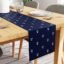 Encasa XO Dining Table Runner for 4 Seater - Polyester Twill Fabric - Foil Digital Print - Size 28x150 cm - Decorative Cloth for Centre and Coffee Table - Washable - 1 Pc - Buti Navy Blue