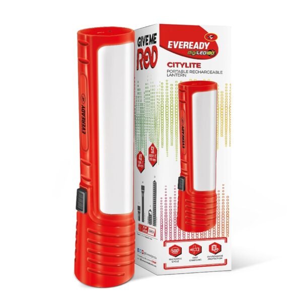 Eveready CITYLITE Multipurpose Emergency Rechargeable Lantern|HL50|2W Torch & 3W Lantern|Micro USB Fast Charging|Overcharge Protection|Powered by 3.7V Li-Ion Battery|Red, Blue & Green, LED, 220 Lumen