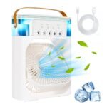 Exxelo (NEW 16 YEAR WARRANTY) Portable Air Conditioner Fan, Mini Small Evaporative Air Cooler with Cool Mist Humidifier, 7 Colors LED Light, Timer Best for Room, Office White