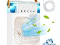Exxelo (NEW 16 YEAR WARRANTY) Portable Air Conditioner Fan, Mini Small Evaporative Air Cooler with Cool Mist Humidifier, 7 Colors LED Light, Timer Best for Room, Office White