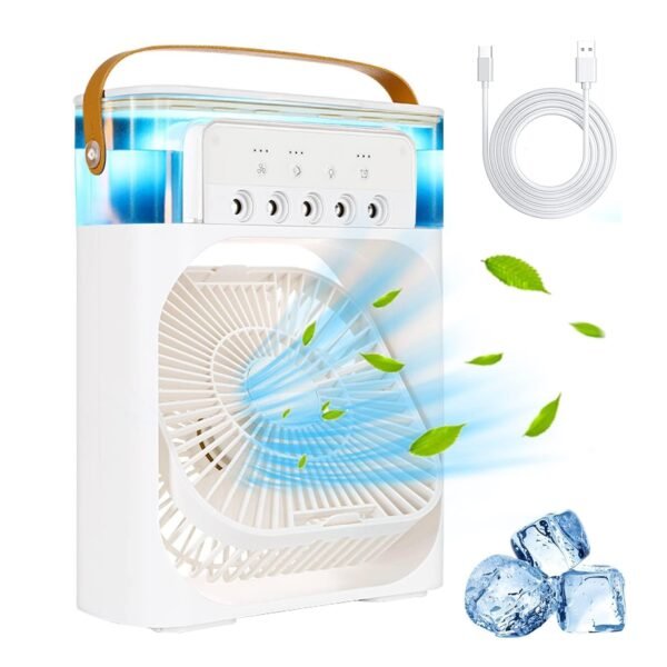 Exxelo (NEW 16 YEAR WARRANTY) Portable Air Conditioner Fan, Mini Small Evaporative Air Cooler with Cool Mist Humidifier, 7 Colors LED Light, Timer Best for Room, Office White